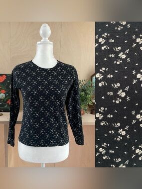 GAP Black Long Sleeve Floral Print Top